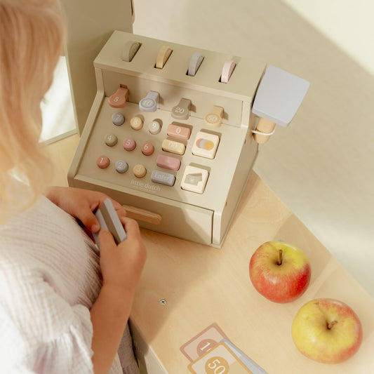 Kids Wooden Cash Register – Pretend Play Toy with Accessories