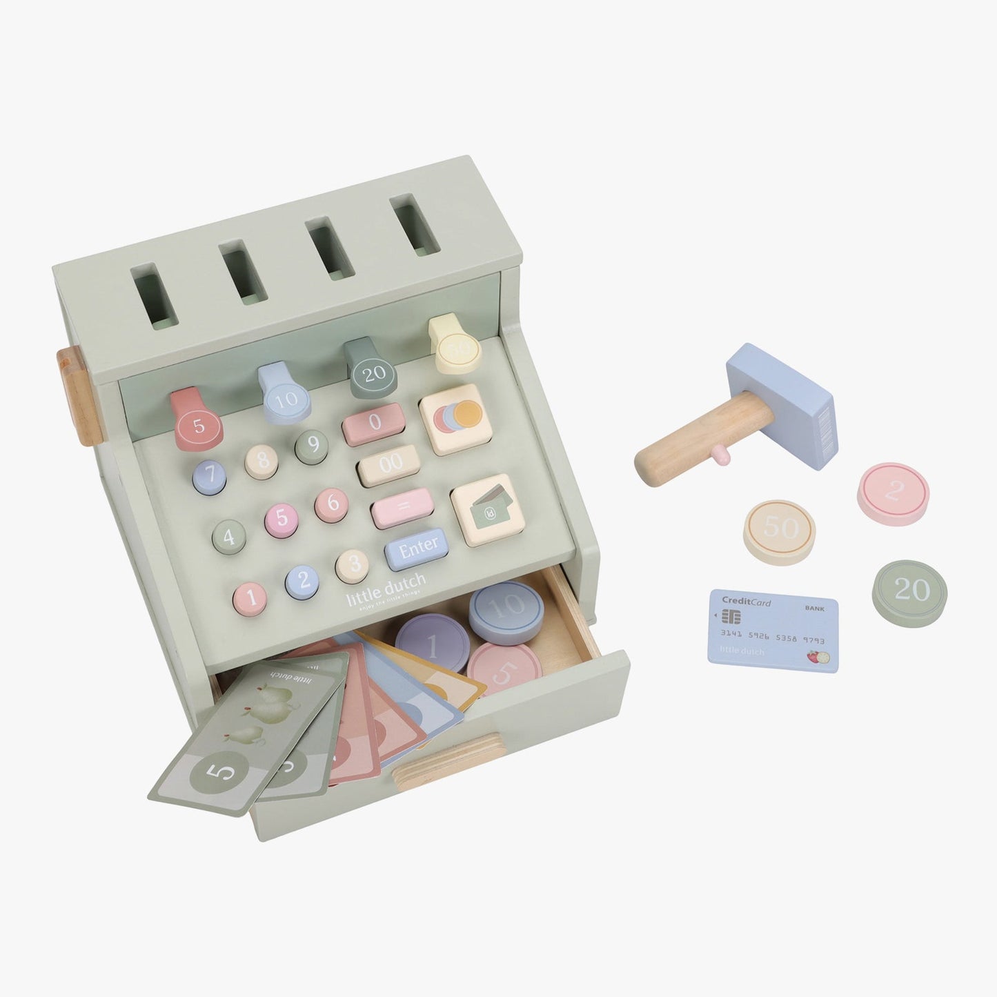 Kids Wooden Cash Register – Pretend Play Toy with Accessories