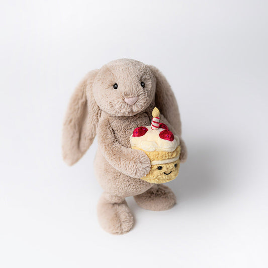 Soft Beige Plush Bunny – Birthday Edition Cuddly Toy