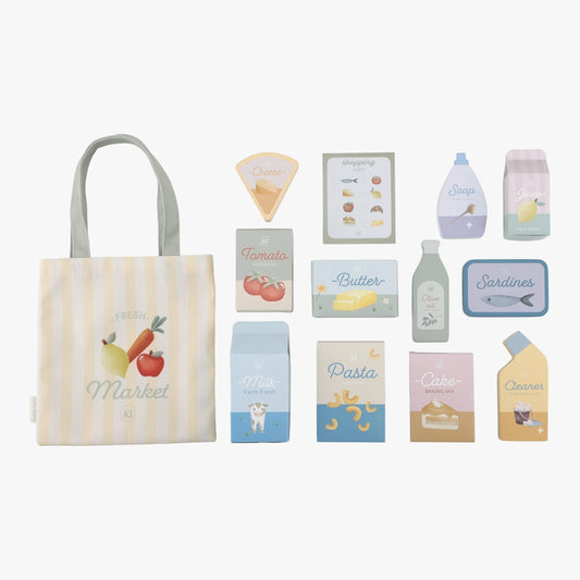 Kids Wooden Shopping Cart – Pretend Grocery Play Toy